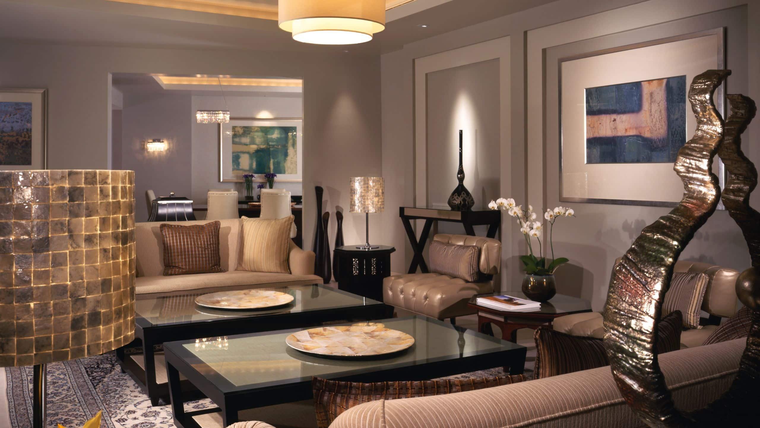 Park Hyatt Dubai Hotel Exterior photo A living room in a suite at the Mandarin Oriental, Singapore